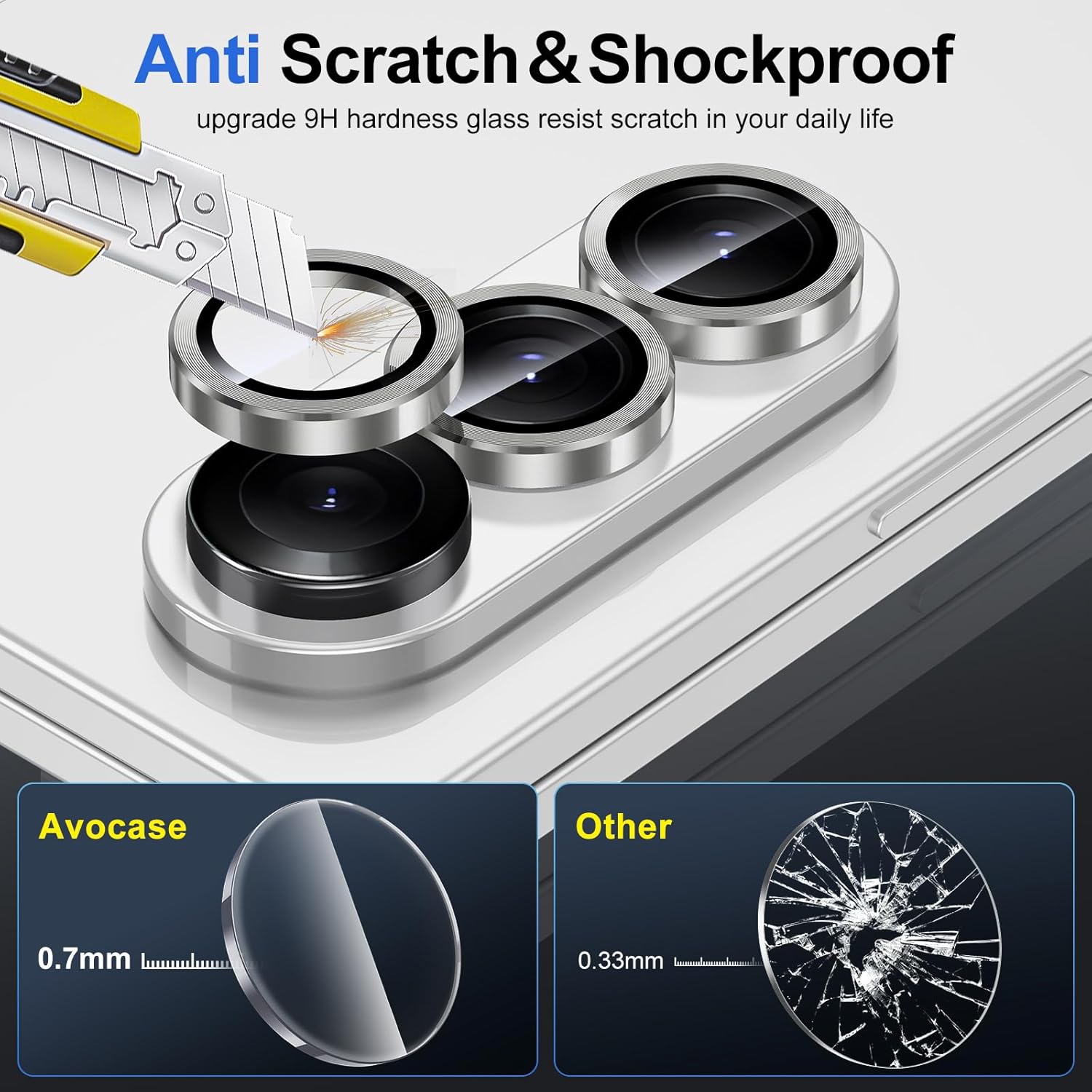 Set protectii lentile camera telefon, metal/sticla, pentru Samsung Galaxy Z Fold 7, rezistent la zgarieturi, argintiu