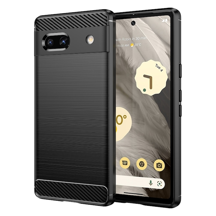 Husa pentru Google Pixel 7a Daden Carbon Flexibila Antisoc, Hybrid Antisoc, Negru