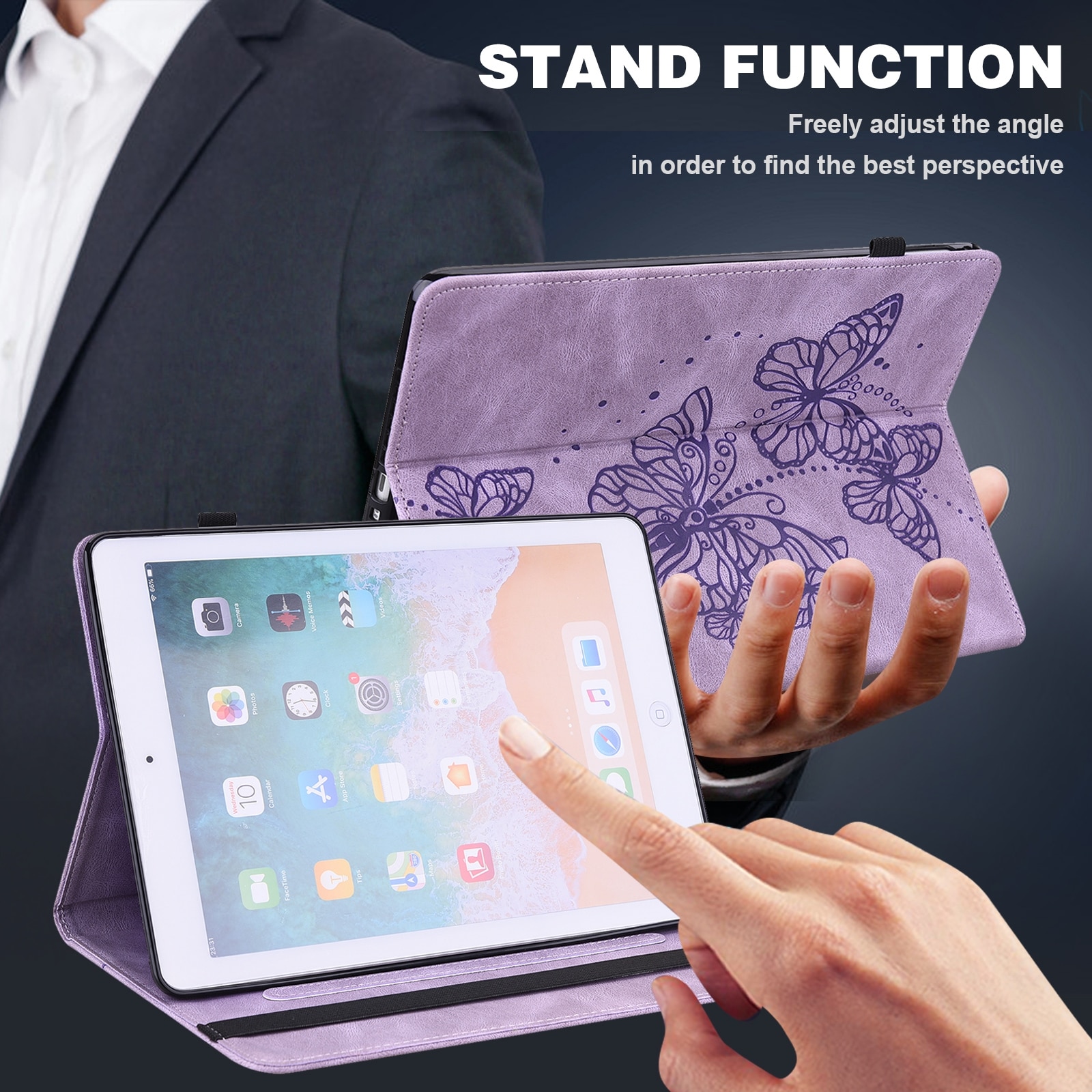 Husa tableta pentru Lenovo Tab M10 Plus / Tab M10 FHD Plus 10.3 inch TB-X606F TB-606X, model cu fluturi in relief, tip carte din piele, mov