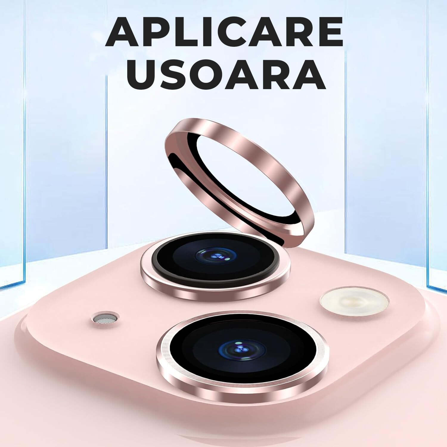 Folie Camera Daden din sticla pentru iPhone 15, Full Cover, Protectie Profesionala, Ultra Rezistenta, Calitate Premium, Roz