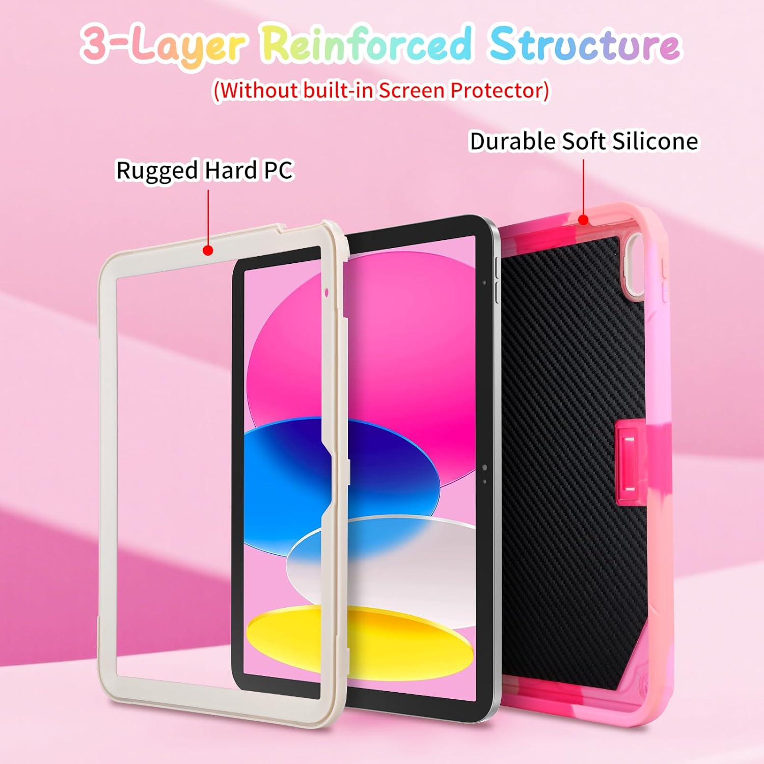 Husa de protectie pentru iPad Gen11, 11inch 2025 A16 si Gen 10, 10, 9 inch 2022, cu stand stil fluture, suport pix, margini intarite, curea de umar, carcasa rezistenta la socuri, roz