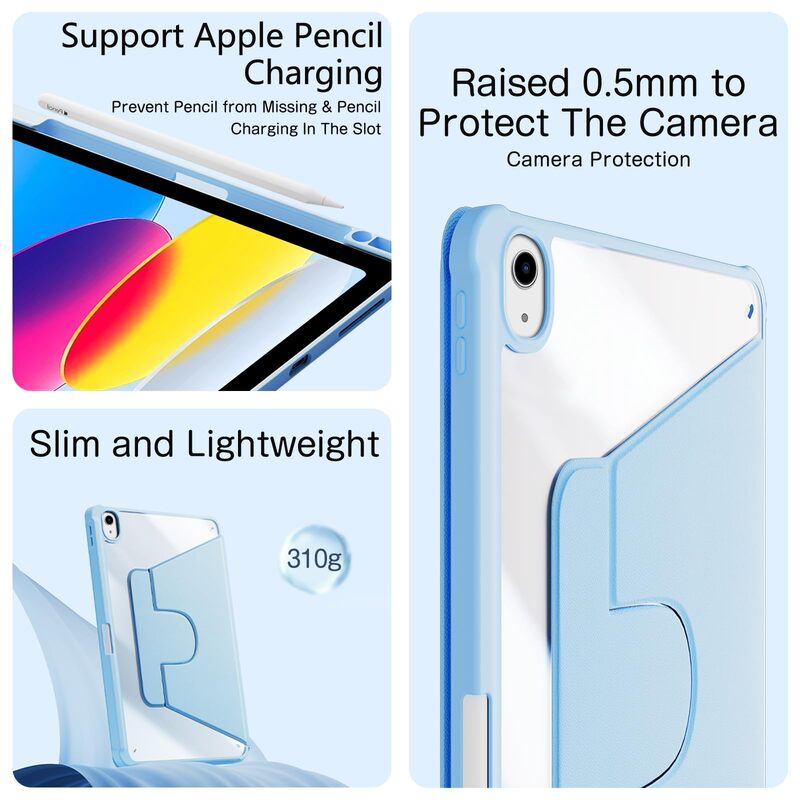 Husa tableta pentru iPad Pro 11, 2025, spate acrilic transparent, cu suport pentru stilou, albastru cer, 11 inch