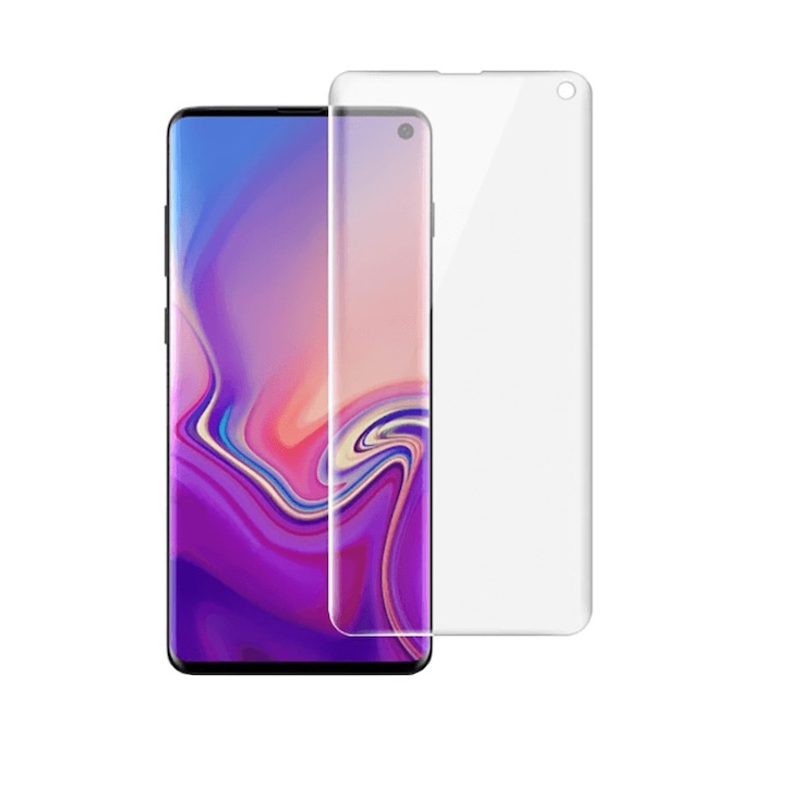 Folie de protectie din sticla temperata pentru Samsung s10 curbata full glue cu adeziv UV, transparent
