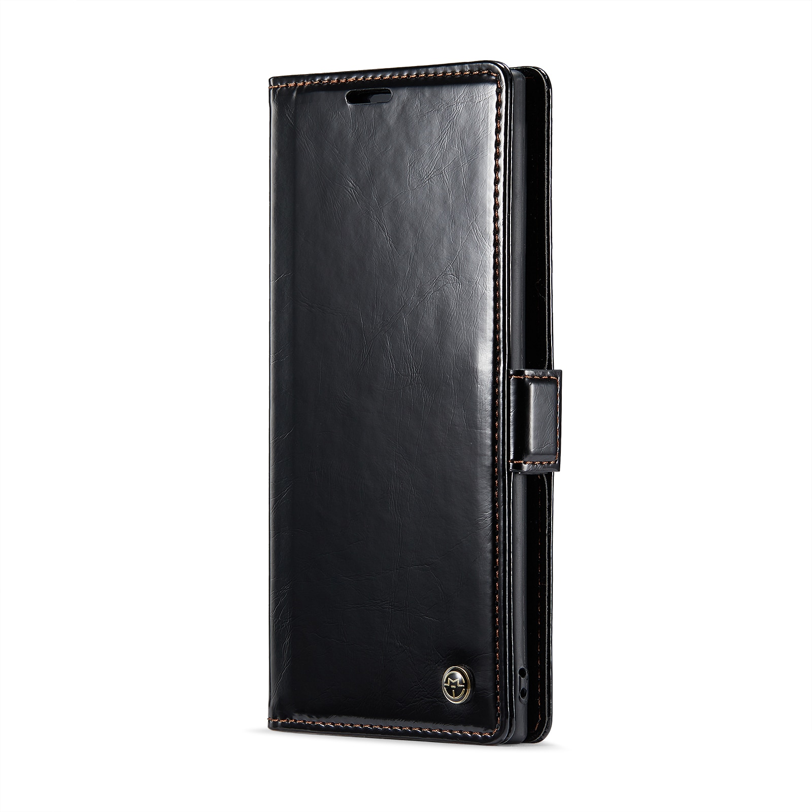 Husa pentru Samsung Galaxy Note 10 Plus, CaseMe, slim, piele fina, tip portofel, stand, inchidere magnetica, suport moale TPU, Negru