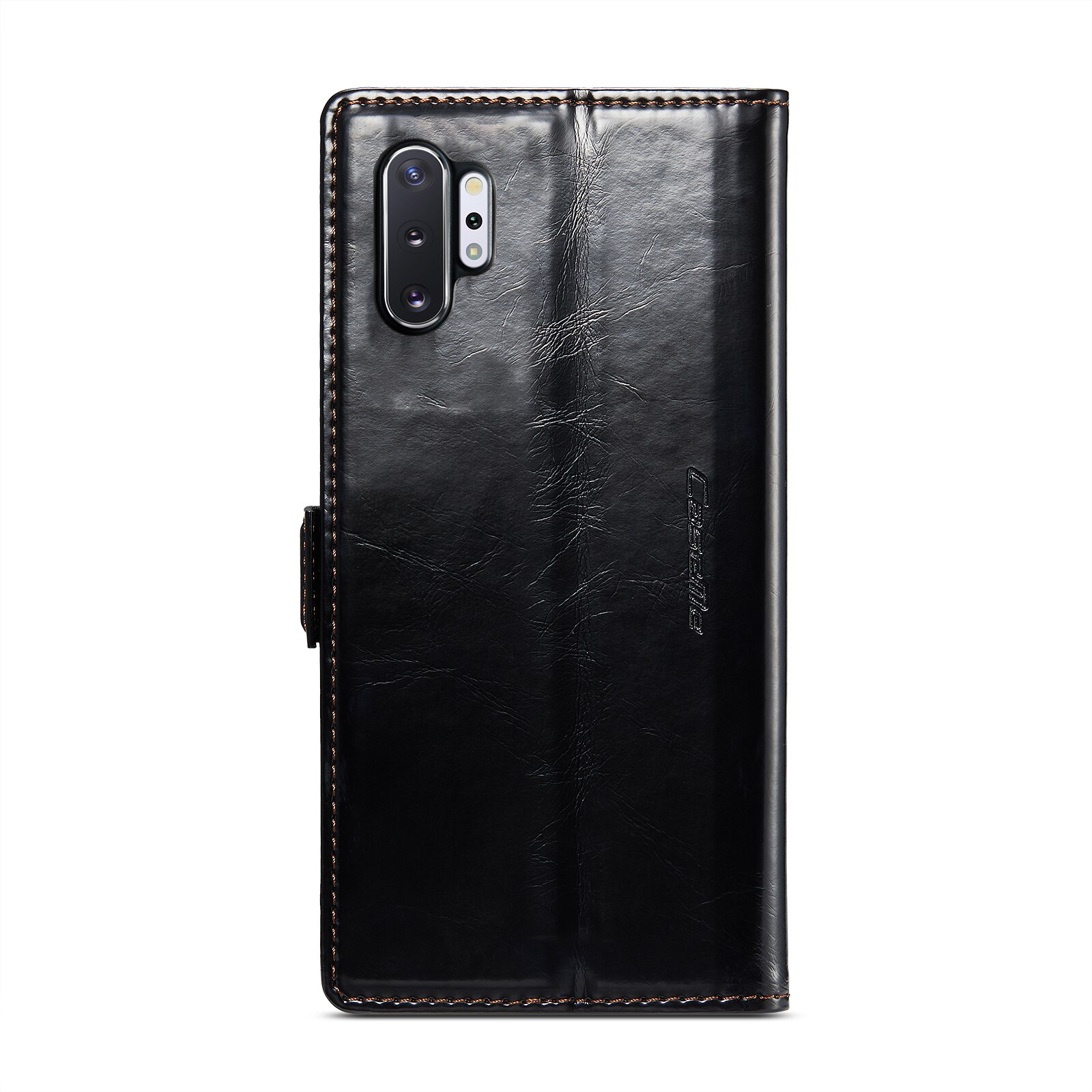 Husa pentru Samsung Galaxy Note 10 Plus, CaseMe, slim, piele fina, tip portofel, stand, inchidere magnetica, suport moale TPU, Negru