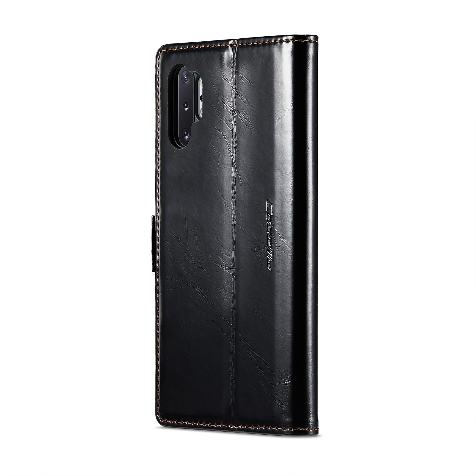 Husa pentru Samsung Galaxy Note 10 Plus, CaseMe, slim, piele fina, tip portofel, stand, inchidere magnetica, suport moale TPU, Negru