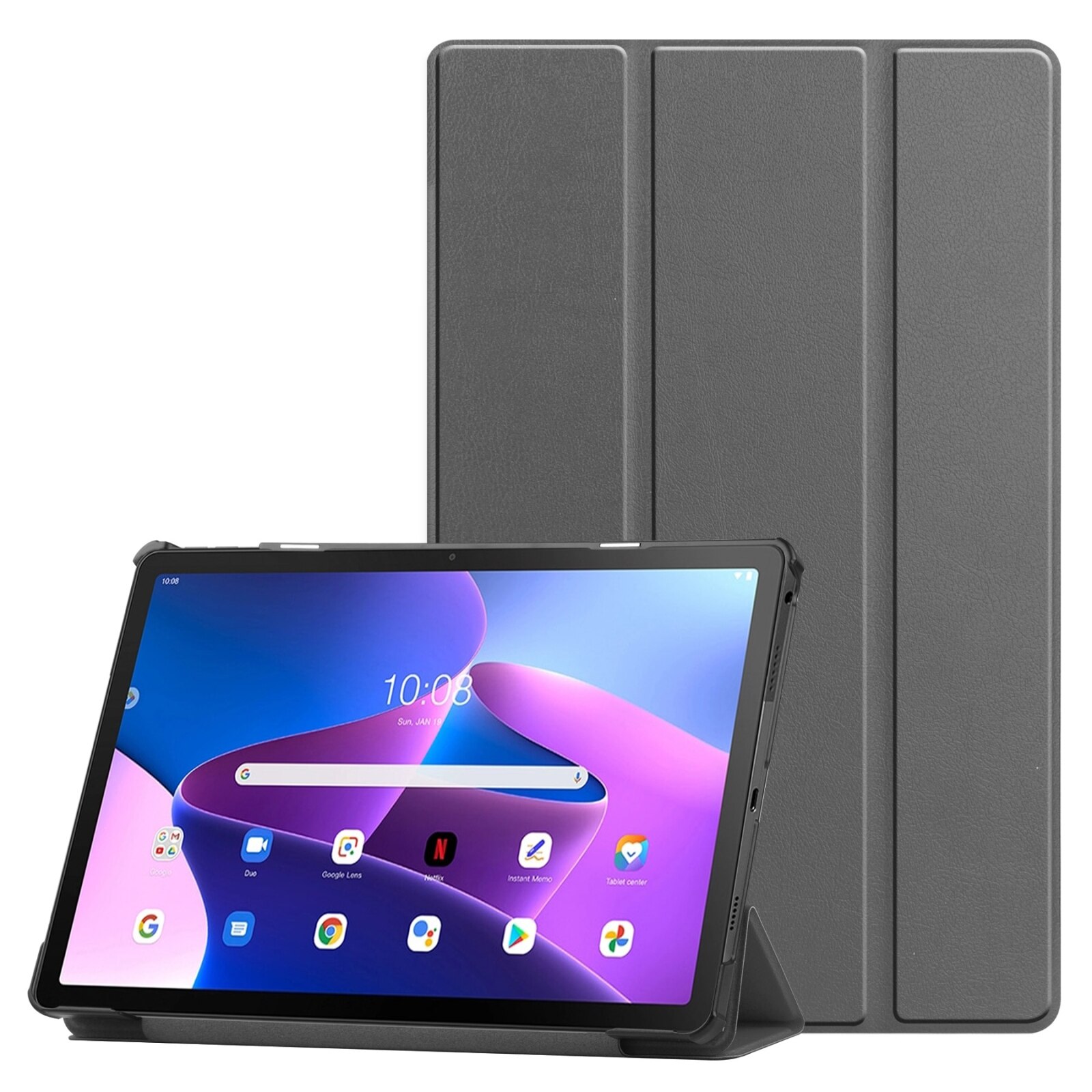 Husa tableta pentru Lenovo Qitian K10 Pro 5G, piele smart 3 plieri, gri
