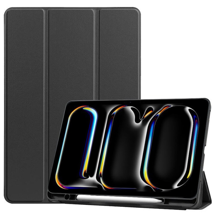 Husa pentru iPad Pro 11 2024, Smartcase cu spatiu pentru stylus, negru
