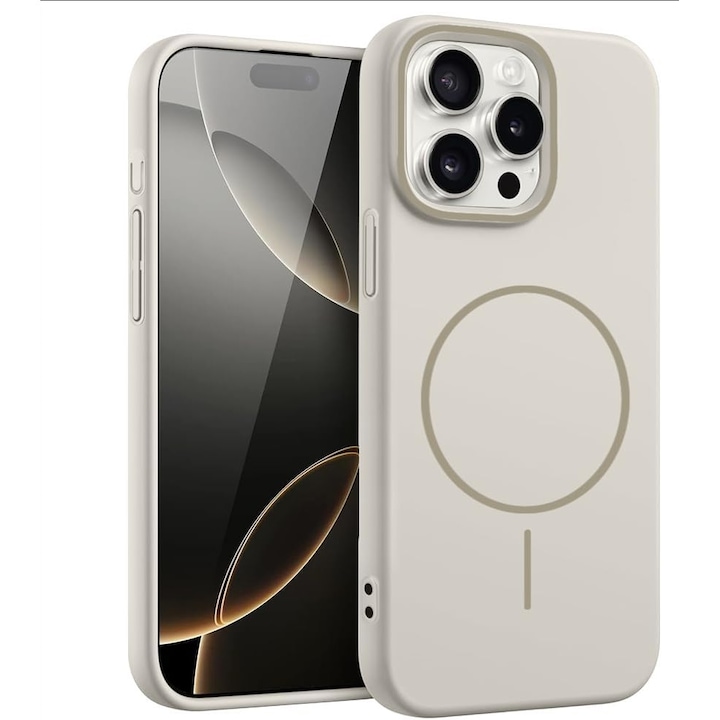 Set 2 Huse Magnetice PsAyl pentru iPhone 14 Pro, Protectie Antisoc, Alb, TPU/PC/Magnet