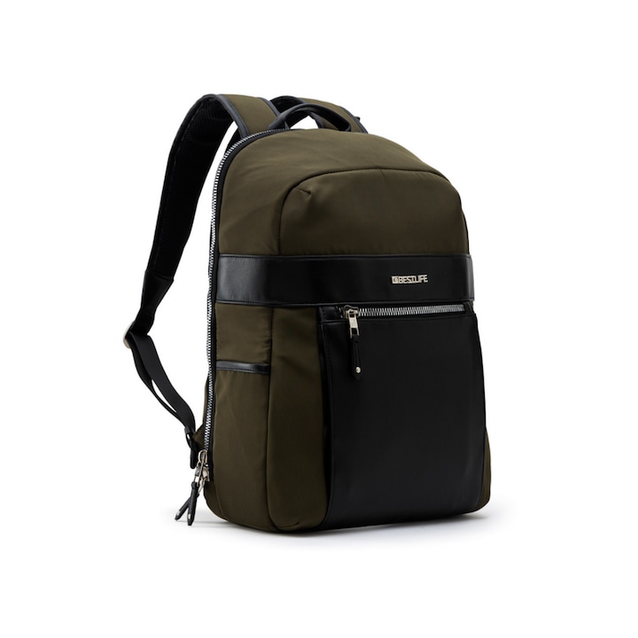 Rucsac Alya, 43x30x15cm, copartiment tableta si laptop 14.1 inch, maro/negru