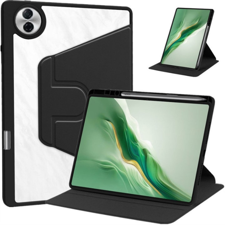 Husă tabletă, pentru HUAWEI MatePad Pro 12.2, design rotativ 360°, cu slot pentru stilou, negru transparent