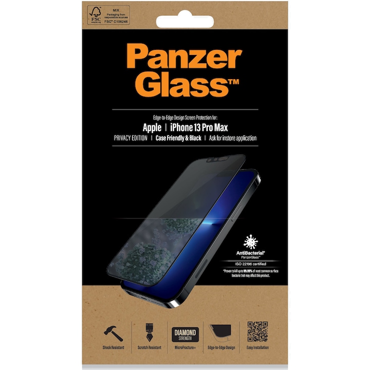 Folie sticla de protectie PanzerGlass pentru Apple iPhone 13 Pro Max, privacy, Black