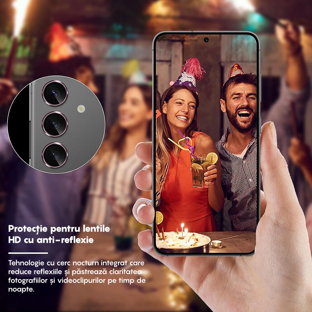 Folie Protectie Lentile Camera compatibila cu Samsung Galaxy S23/Samsung Galaxy S23 Plus, CASEY STUDIOS™ MaxDefense+, Ultra HD, Anti Amprente, Anti Zgarieturi, Anti Socuri, Roz
