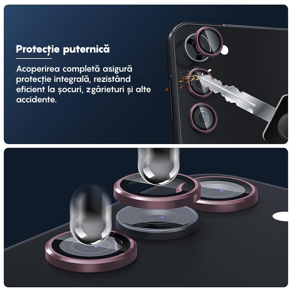 Folie Protectie Lentile Camera compatibila cu Samsung Galaxy S23/Samsung Galaxy S23 Plus, CASEY STUDIOS™ MaxDefense+, Ultra HD, Anti Amprente, Anti Zgarieturi, Anti Socuri, Roz