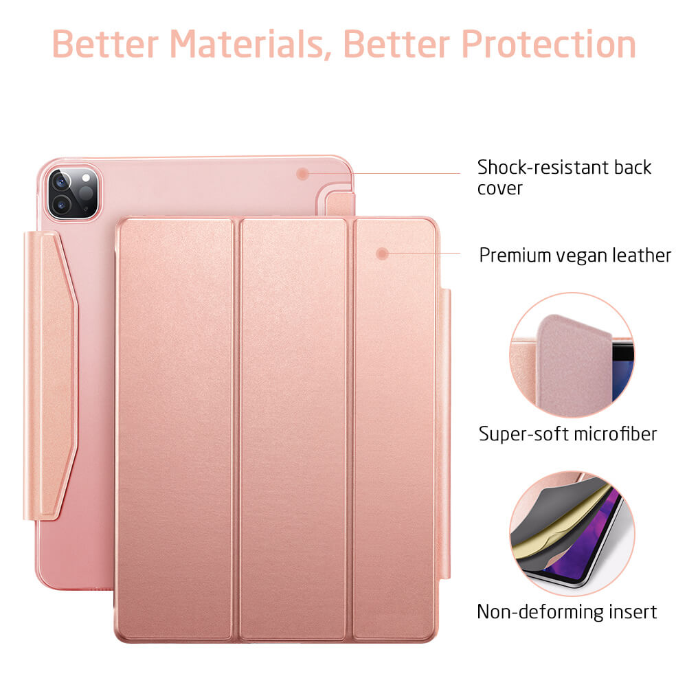 Husa tableta ESR Yippee Trifold cu inchidere, roz aurie, pentru iPad Pro 11 2018/2020