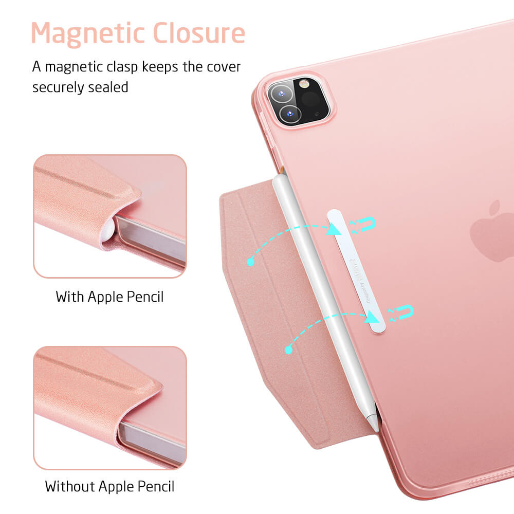 Husa tableta ESR Yippee Trifold cu inchidere, roz aurie, pentru iPad Pro 11 2018/2020