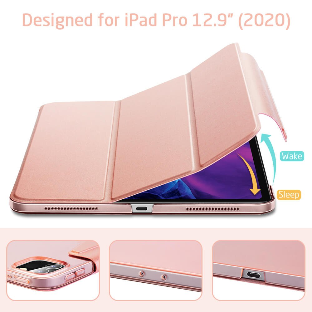 Husa tableta ESR Yippee Trifold cu inchidere, roz aurie, pentru iPad Pro 11 2018/2020