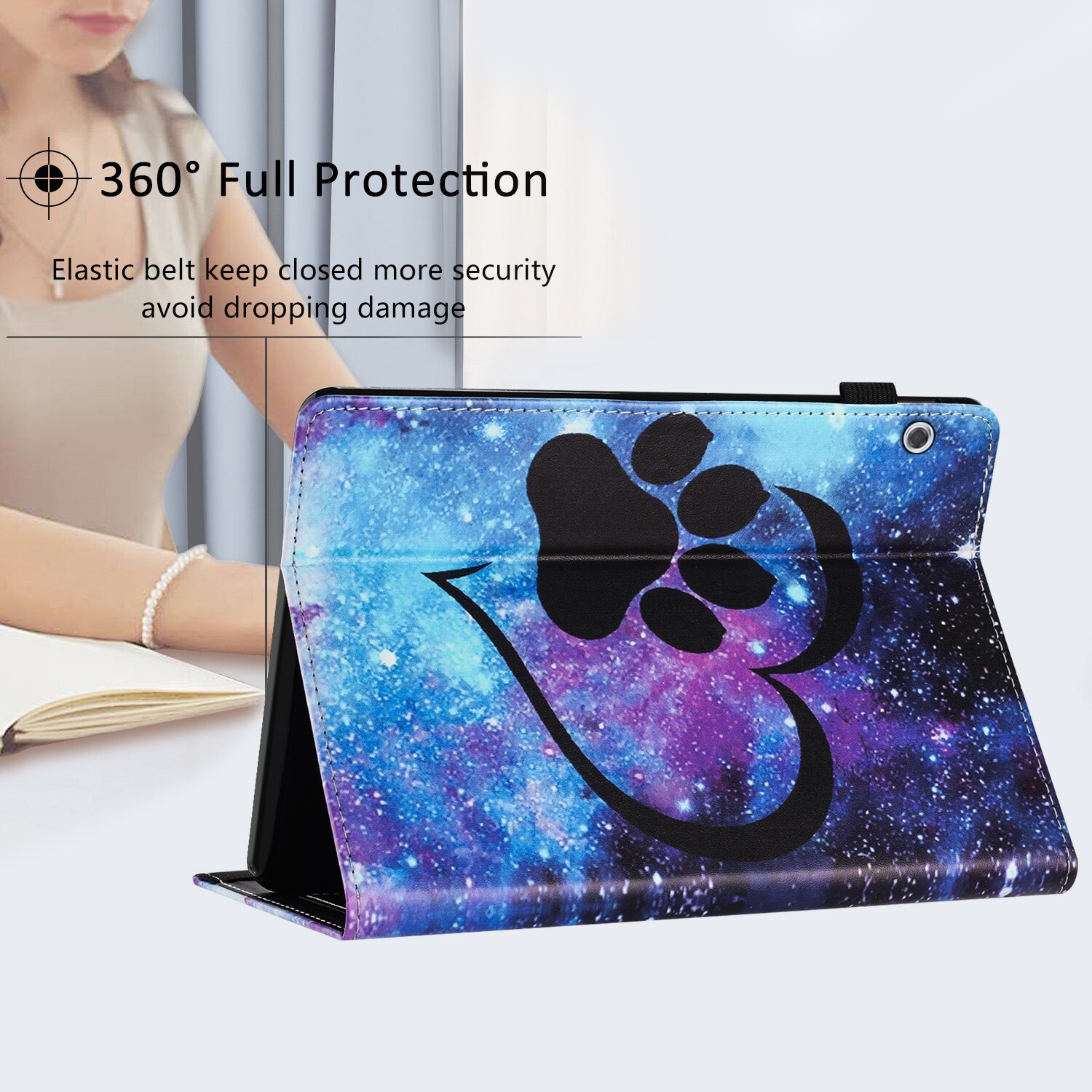 Husa tableta pentru Huawei MediaPad T5 10, piele inteligenta cu textura de cusatura Litchi, design smart cu amprenta, culoare: footprint