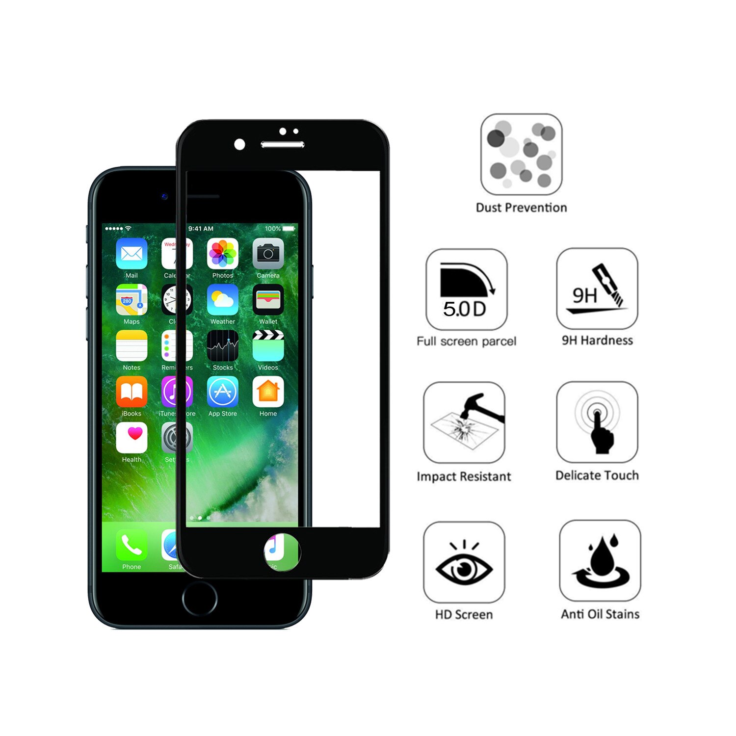 Folie de sticla 5D negru compatibil cu Apple Iphone 7/8 Plus Black