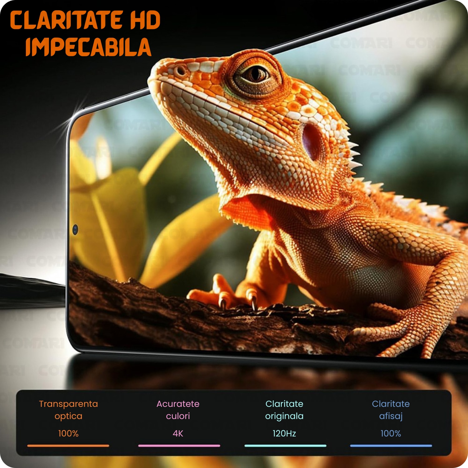 Folie de protectie pentru Samsung Galaxy S26 Ultra Comari® CrystalTouch, compatibila cu senzor de amprenta, sticla securizata 9H, claritate HD, set 2 bucati, transparenta
