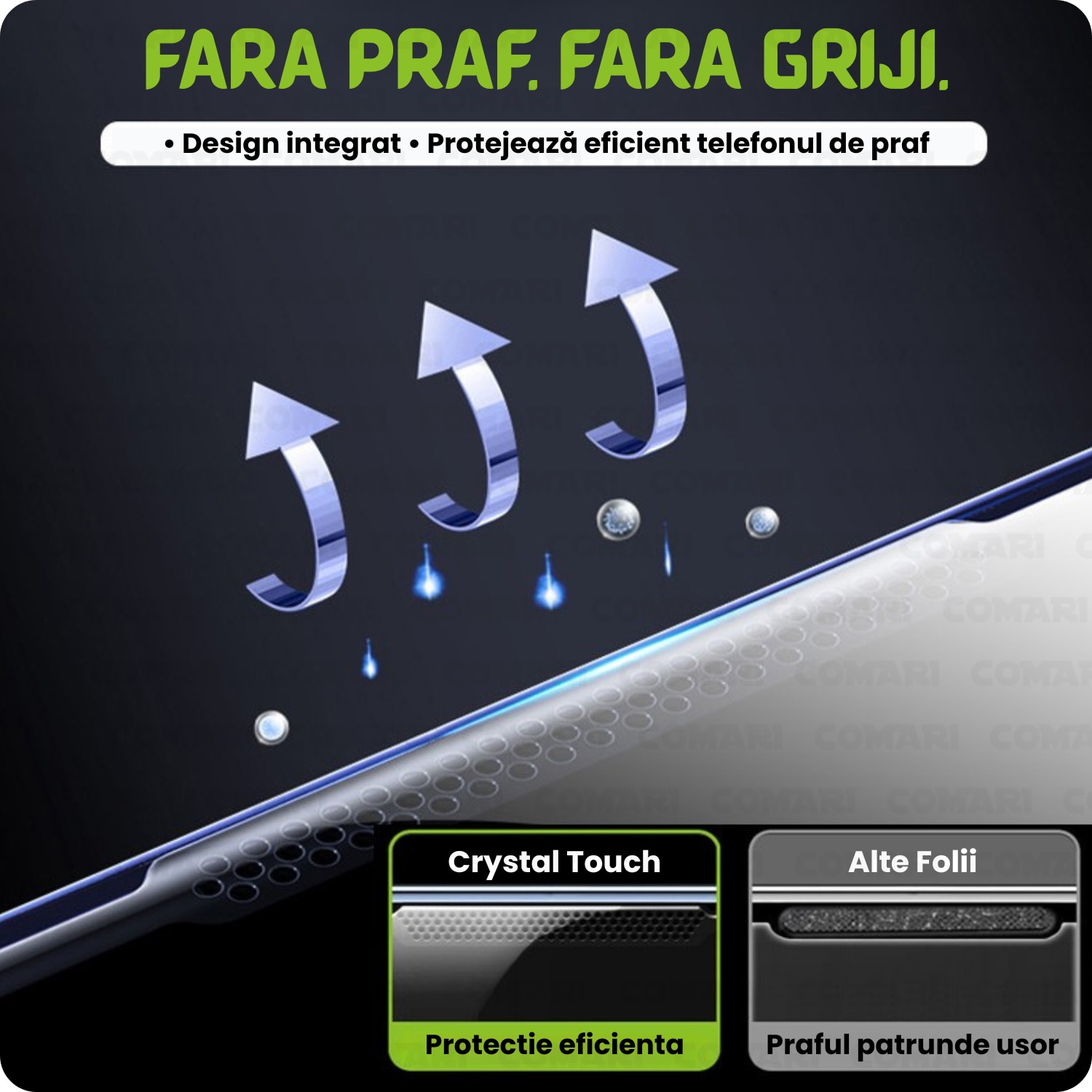 Folie de protectie pentru Samsung Galaxy S26 Ultra Comari® CrystalTouch, compatibila cu senzor de amprenta, sticla securizata 9H, claritate HD, set 2 bucati, transparenta
