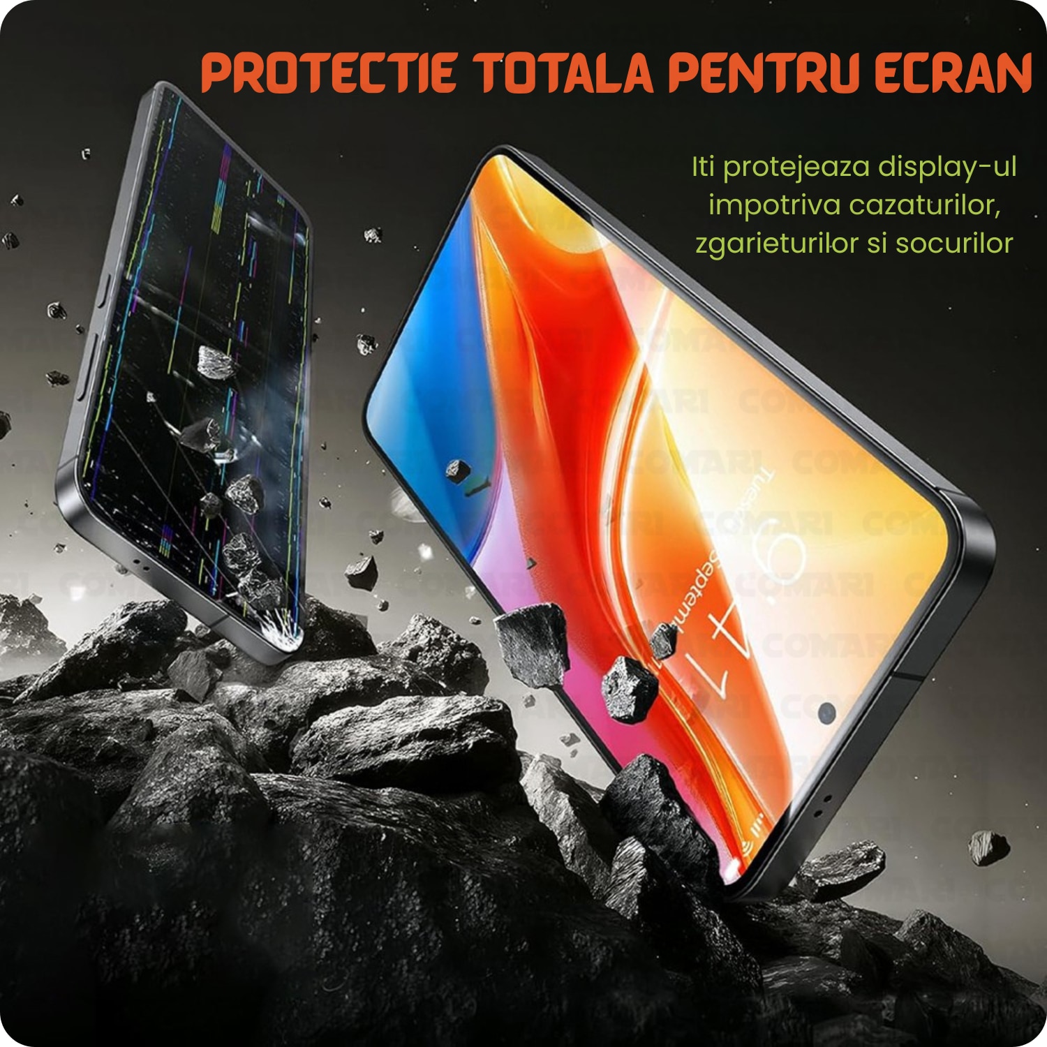 Folie de protectie pentru Samsung Galaxy S26 Ultra Comari® CrystalTouch, compatibila cu senzor de amprenta, sticla securizata 9H, claritate HD, set 2 bucati, transparenta