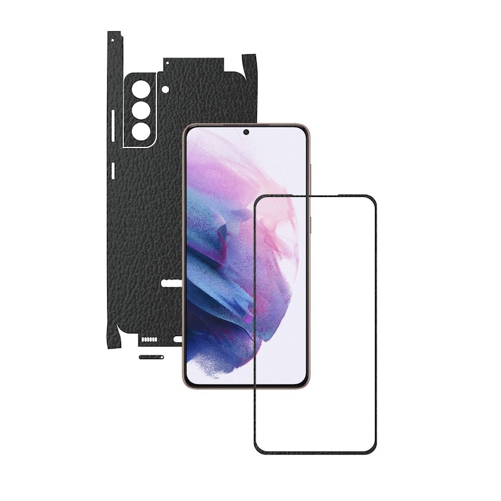 Folie Protectie Carbon Skinz pentru Samsung Galaxy S21 - Piele Neagra 360 Cut, Skin Adeziv Full Body Cover pentru Rama Ecran, Carcasa Spate si Laterale