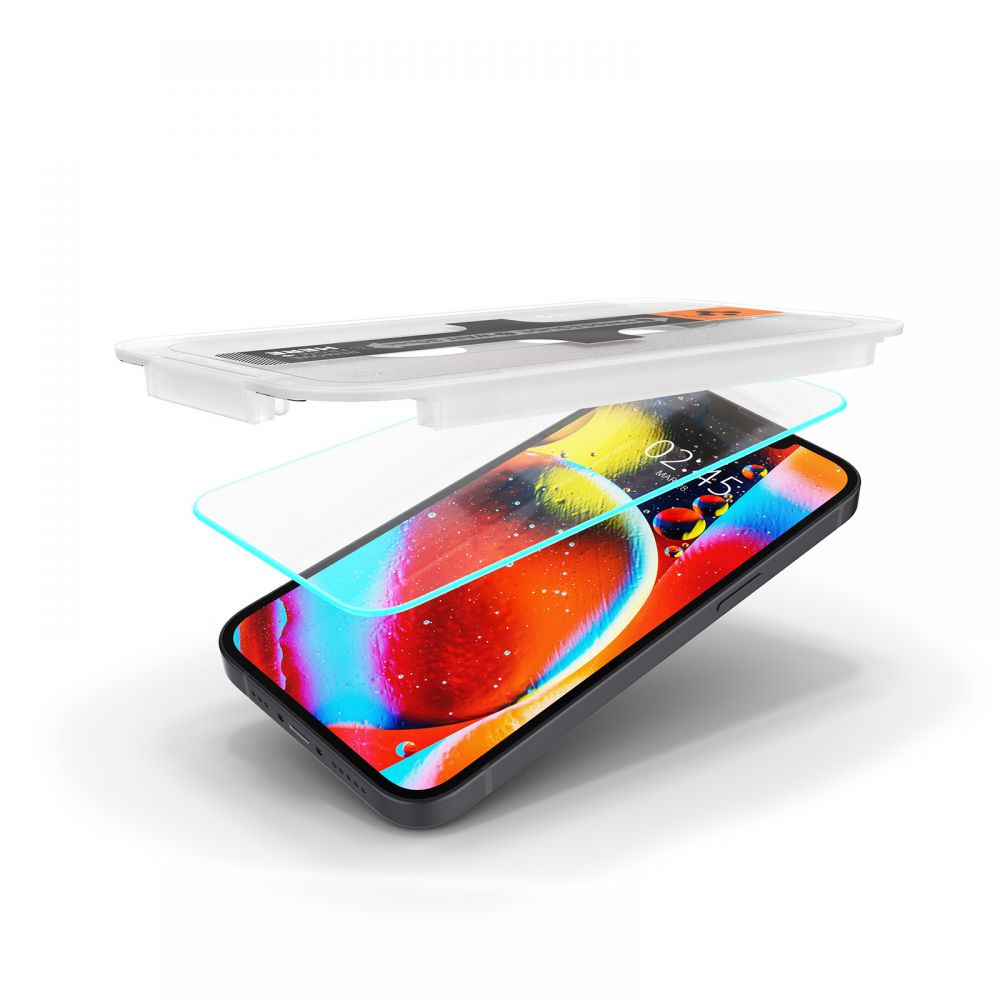 Folie sticla cu sistem de montare Case friendly Spigen GLAS.tR EZ FIT compatibila cu iPhone 13 Mini 2-Pack