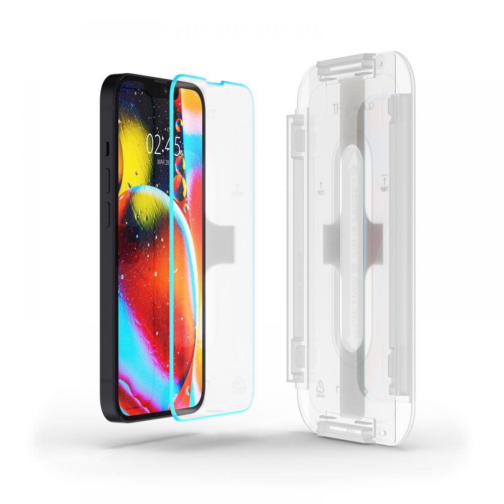 Folie sticla cu sistem de montare Case friendly Spigen GLAS.tR EZ FIT compatibila cu iPhone 13 Mini 2-Pack
