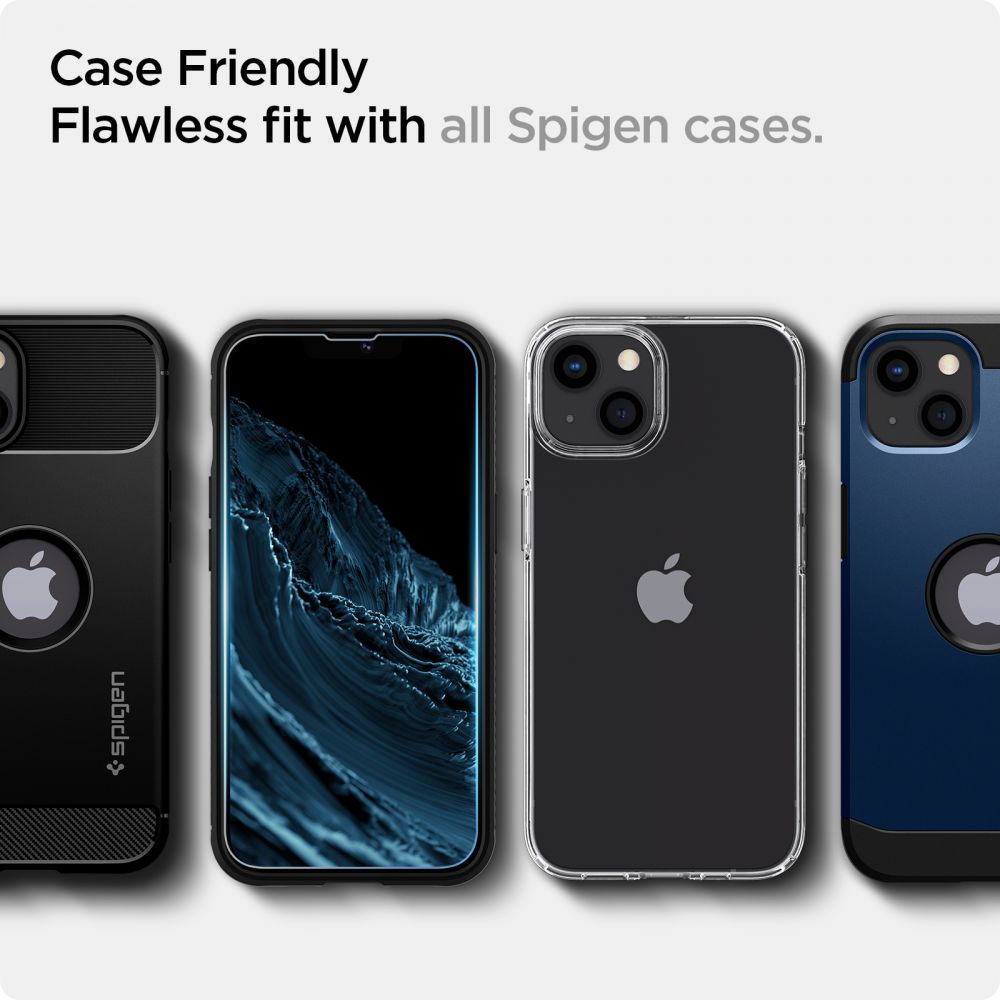 Folie sticla cu sistem de montare Case friendly Spigen GLAS.tR EZ FIT compatibila cu iPhone 13 Mini 2-Pack