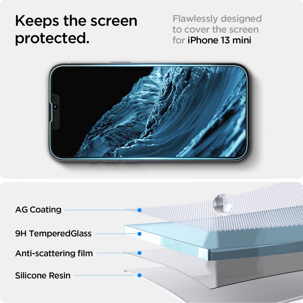 Folie sticla cu sistem de montare Case friendly Spigen GLAS.tR EZ FIT compatibila cu iPhone 13 Mini 2-Pack