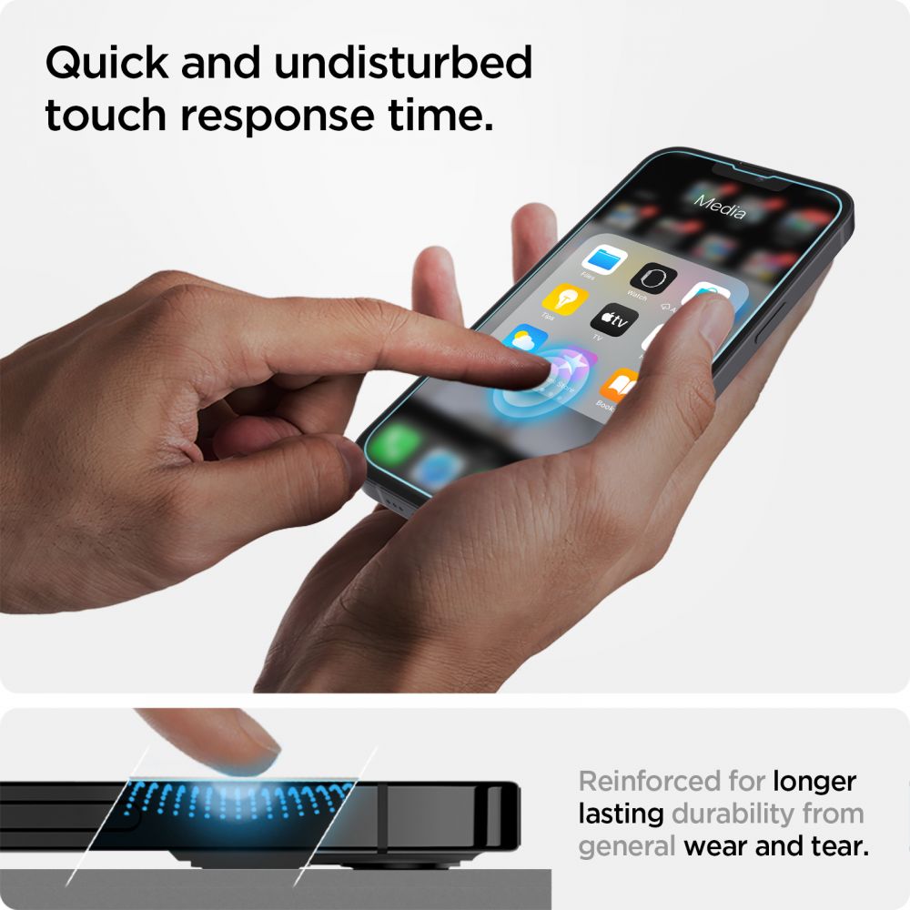 Folie sticla cu sistem de montare Case friendly Spigen GLAS.tR EZ FIT compatibila cu iPhone 13 Mini 2-Pack