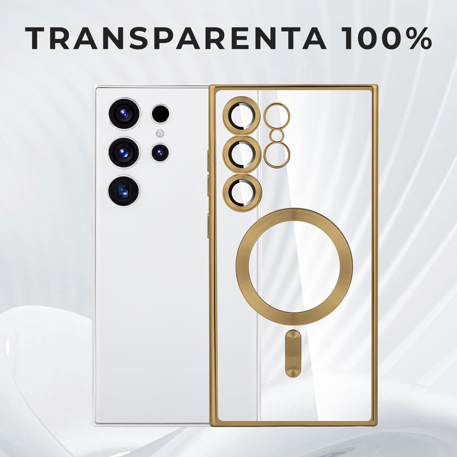Husa pentru Samsung Galaxy S25 Ultra DaDen® MagSafe Luxury compatibil cu protectie camera, Ultra Protectie, Transparent cu margini aurii