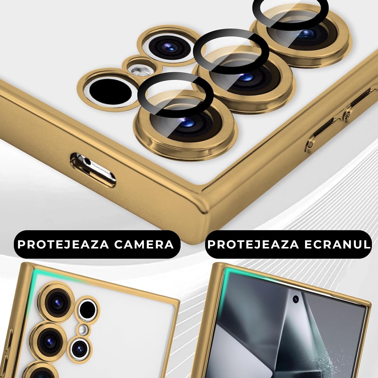 Husa pentru Samsung Galaxy S25 Ultra DaDen® MagSafe Luxury compatibil cu protectie camera, Ultra Protectie, Transparent cu margini aurii