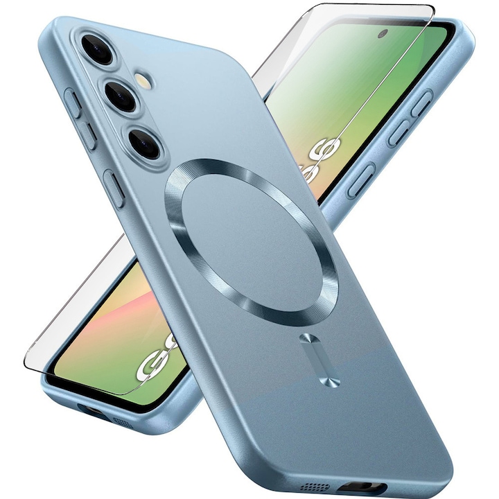 Carcasa set pentru Samsung Galaxy A56, ColorMag, MagSafe, albastru + sticla securizata 9H