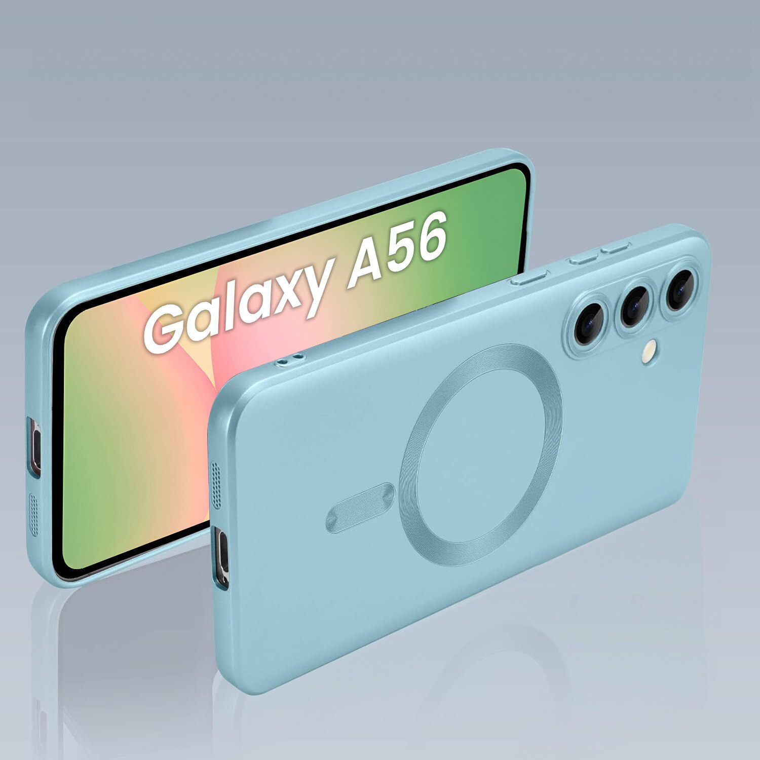 Carcasa set pentru Samsung Galaxy A56, ColorMag, MagSafe, albastru + sticla securizata 9H