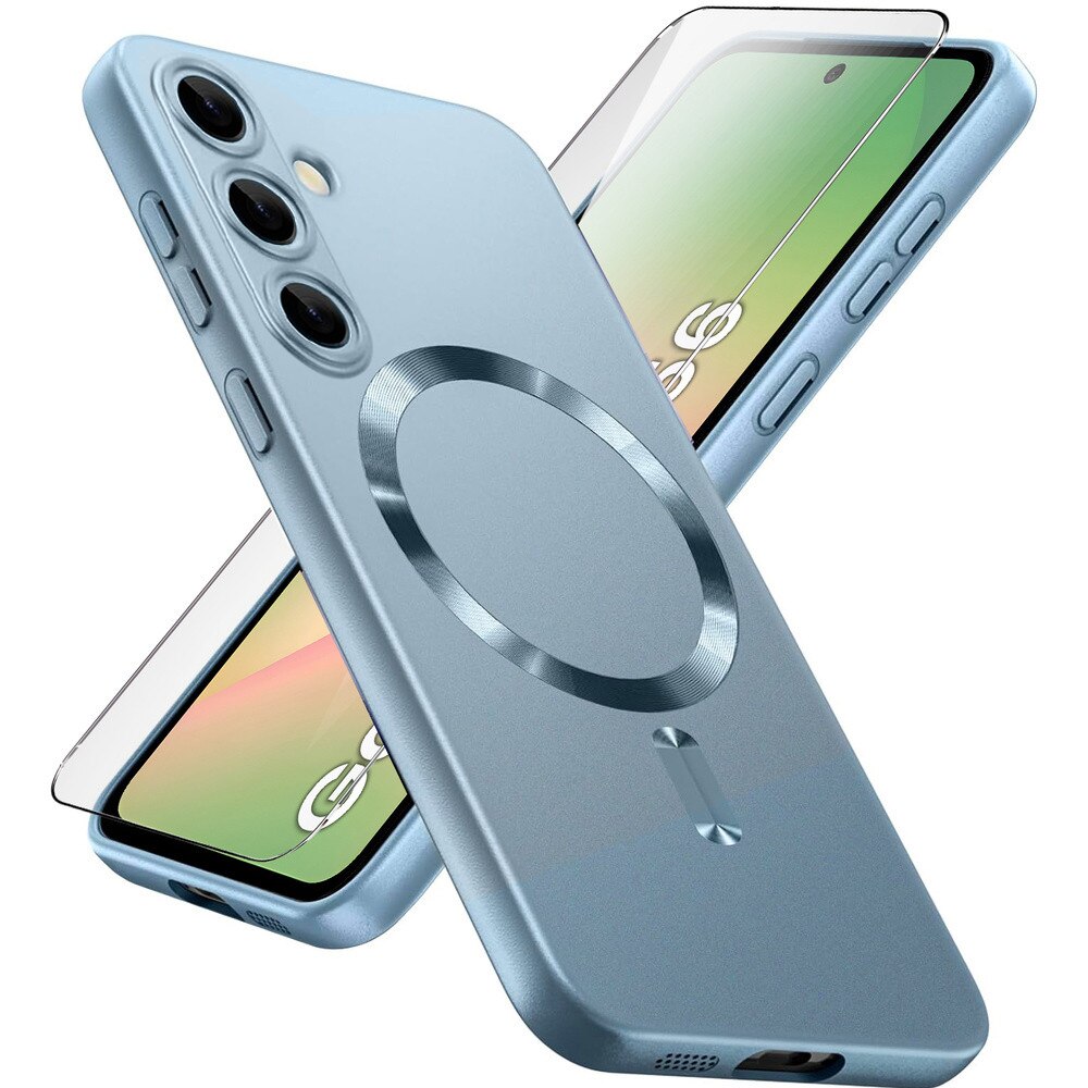 Carcasa set pentru Samsung Galaxy A56, ColorMag, MagSafe, albastru + sticla securizata 9H