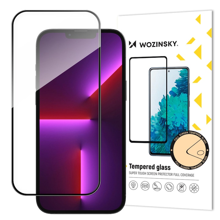Folie de protectie pentru iPhone 14, Wozinsky, Sticla, Negru