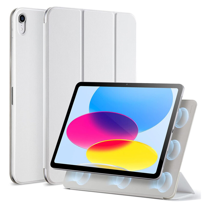 Husa de protectie flip cover pentru tableta, compatibila cu Apple iPad 10 2022, 10.9", Rebound Magnetic, fixare magnetica, piele ecologica, Alb