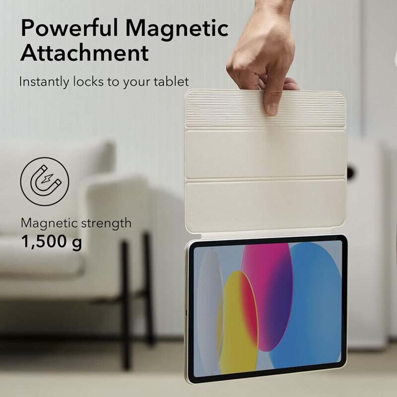 Husa de protectie flip cover pentru tableta, compatibila cu Apple iPad 10 2022, 10.9", Rebound Magnetic, fixare magnetica, piele ecologica, Alb