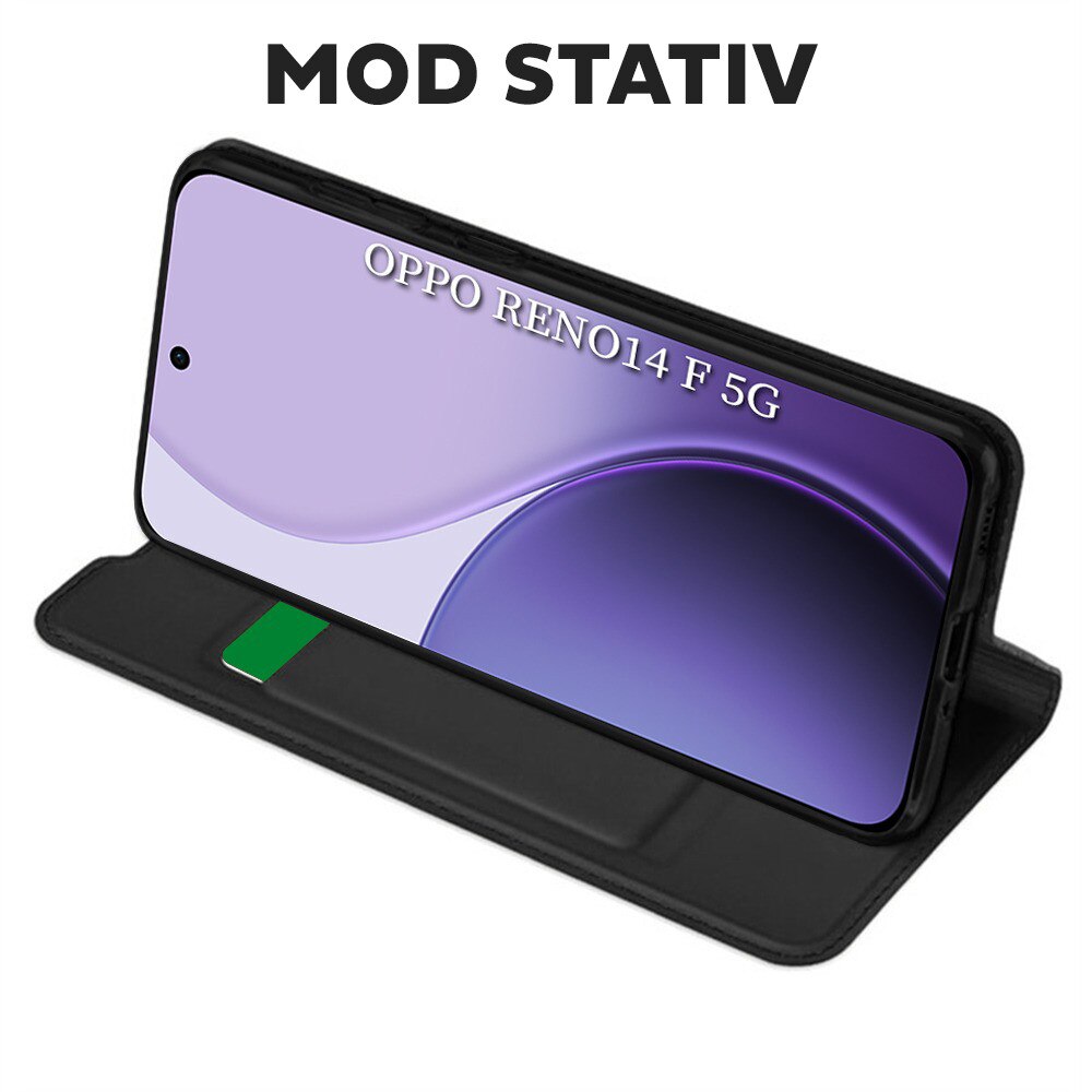 Husa Tip carte pentru Oppo Reno 14 F / Reno 14 FS 5G DaDen® Magskin Book, Antisoc, Protectie completa spate-ecran, Buzunar card, Piele ecologica, Negru