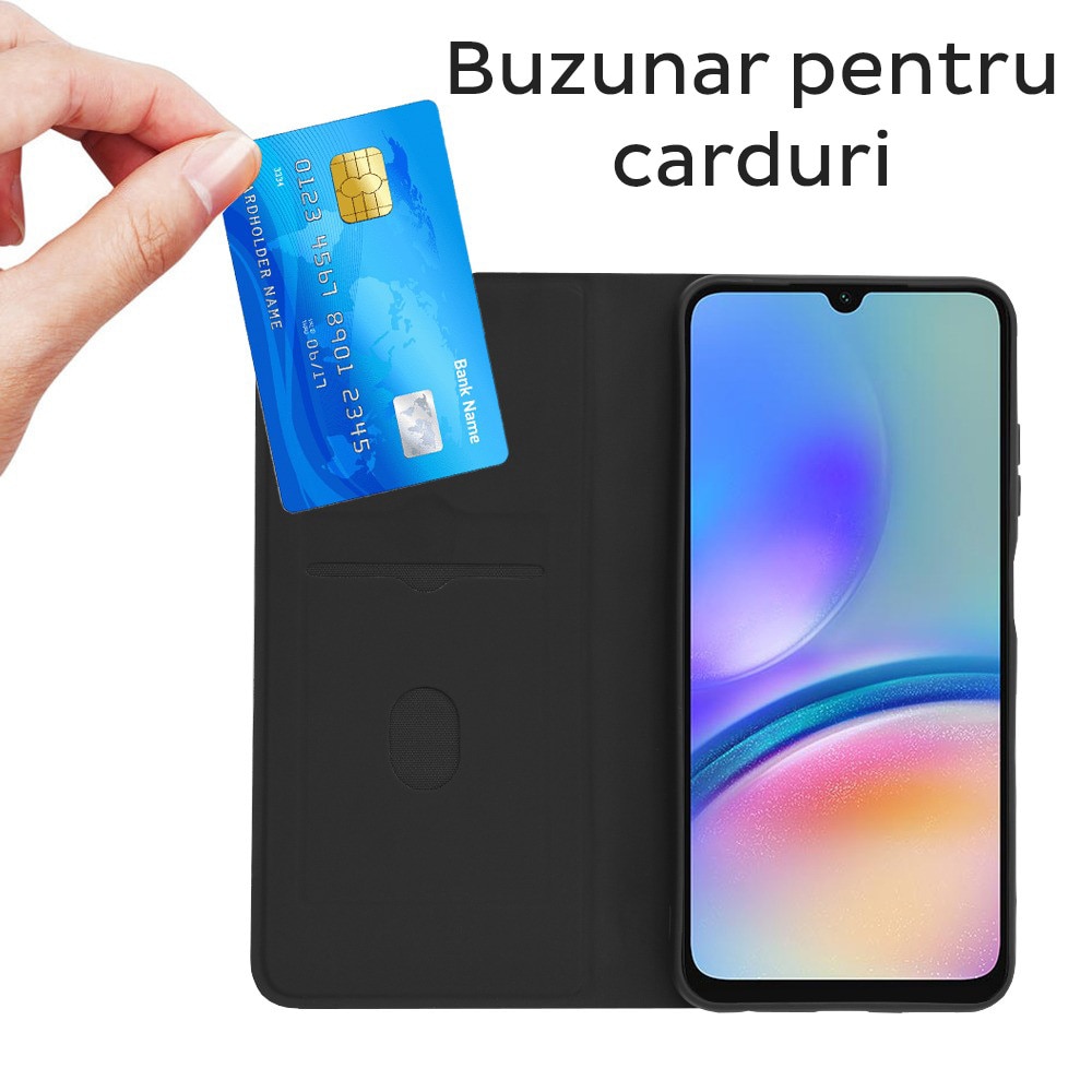 Husa Tip carte pentru Oppo Reno 14 F / Reno 14 FS 5G DaDen® Magskin Book, Antisoc, Protectie completa spate-ecran, Buzunar card, Piele ecologica, Negru