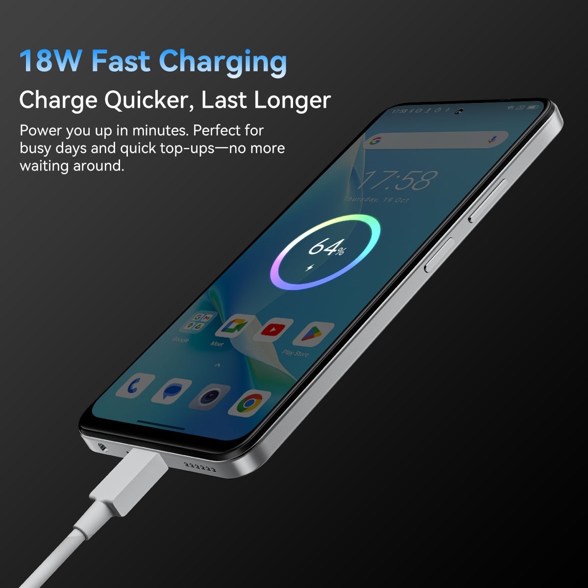 Telefon mobil Blackview COLOR 6, Smartphone, 4G, 24GB Ram(8GB + 16GB extensibili), 128GB, 8 nuclee, 6.67'' HD+, 50MP+8MP+QVGA, Android 15, 5000w, 18w, MT6769V/CB, Deblocare amprenta, Albastru