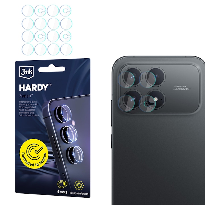 4x Protectie din sticla camera foto pentru Poco F8 Pro - 3mk HARDY® Fusion Lens Protection™, Transparent, Instalare Ușoară