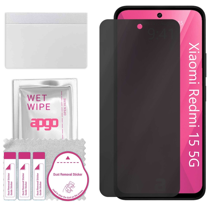Sticla de protectie PRIVACY apgo pentru Xiaomi Redmi 15 5G – sticla hibrid, full glue, flexible glass