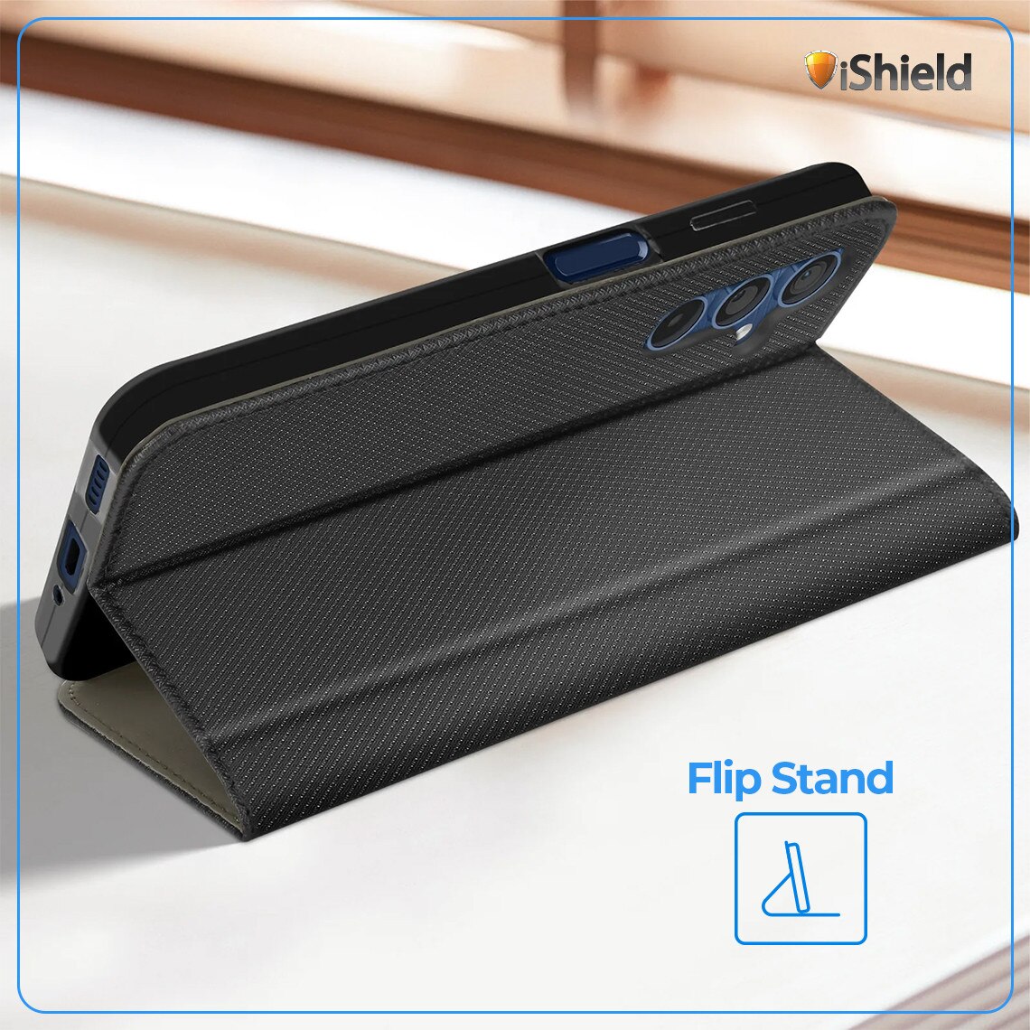 Husa Flip pentru Samsung Galaxy A17, tip carte cu inchidere magnetica, compartiment pentru carduri, functie Stand, Neagra