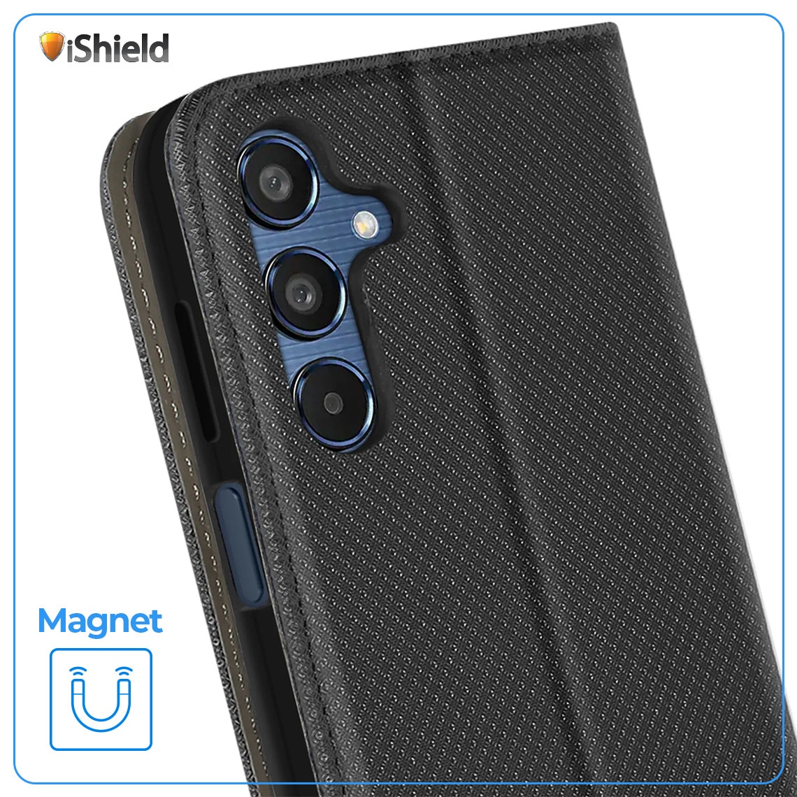 Husa Flip pentru Samsung Galaxy A17, tip carte cu inchidere magnetica, compartiment pentru carduri, functie Stand, Neagra