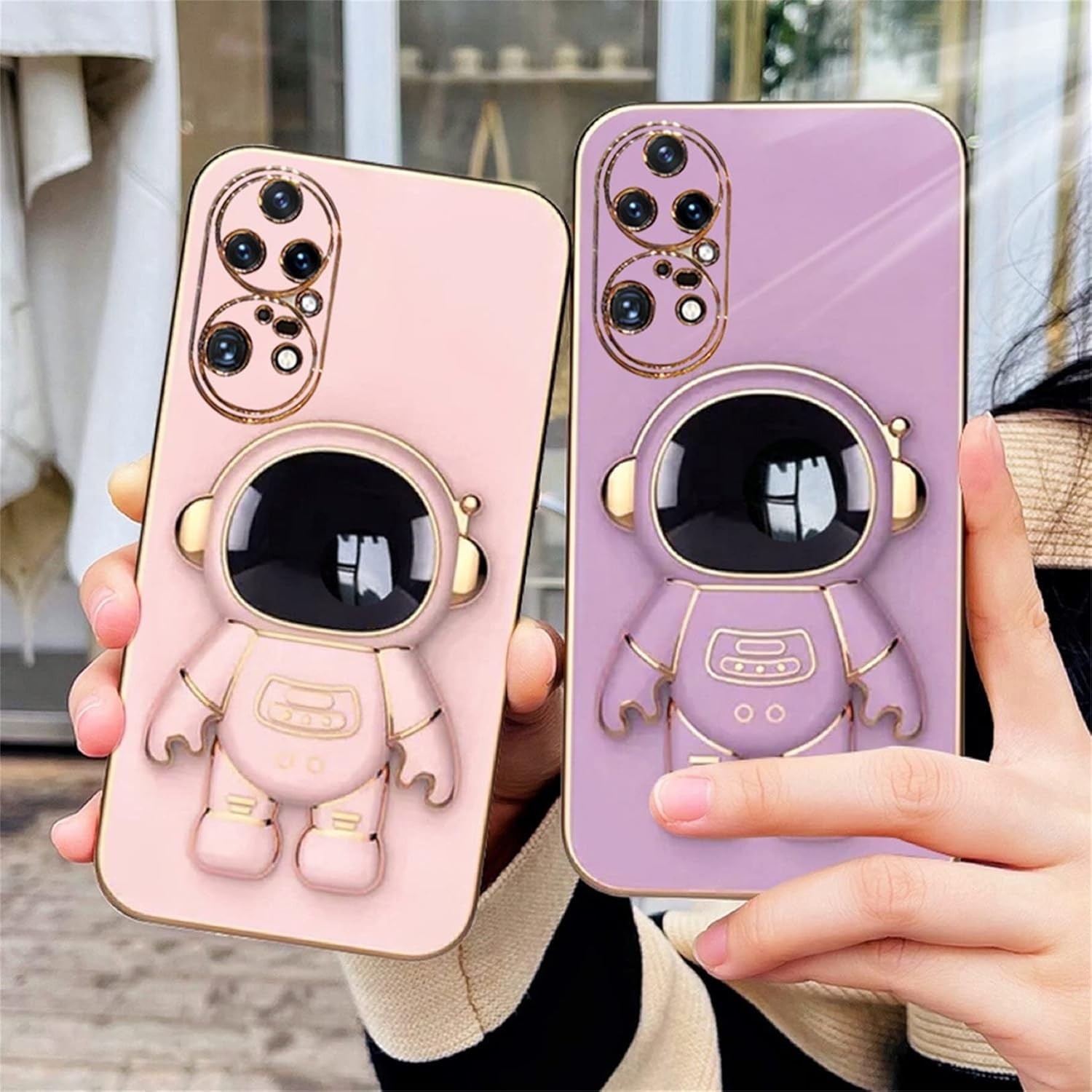 Husa Telefon 2in1, Flippy, Compatibila Huawei P50 Pro, Carcasa TPU cu Suport Inclus Tip Astronaut, Protectie Camere, Mov