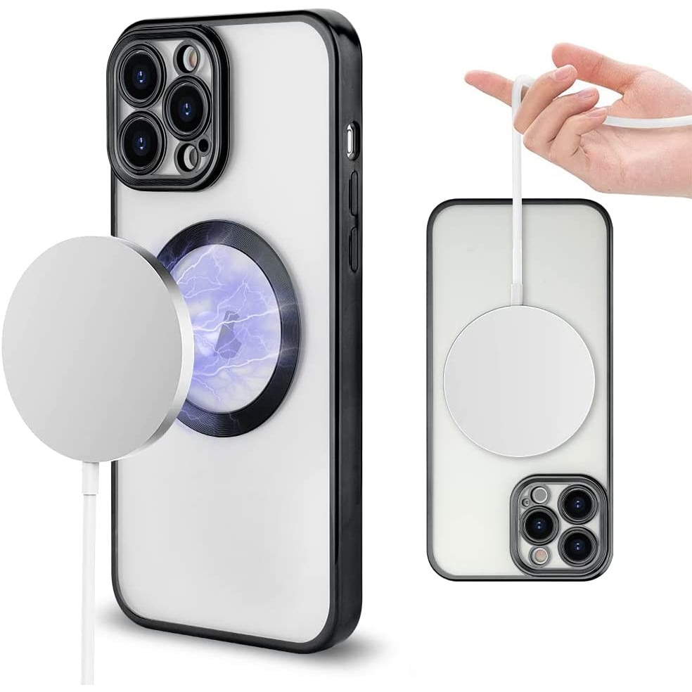Husa Daden® Magsafe Luxury compatibil Iphone 11 Pro cu protectie camera, Antisoc, Transparent cu margini negre
