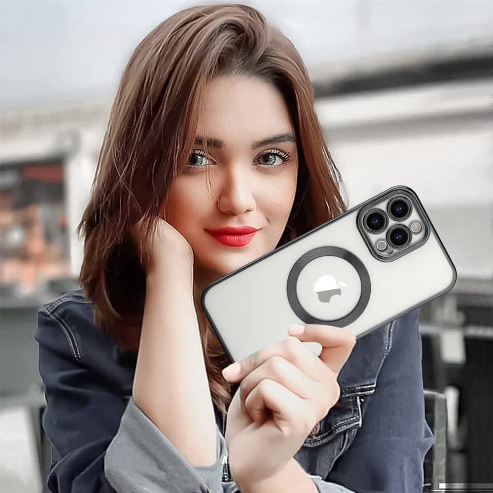 Husa Daden® Magsafe Luxury compatibil Iphone 11 Pro cu protectie camera, Antisoc, Transparent cu margini negre